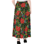 Xmas Poinsettia Pattern Print Chiffon Maxi Skirt