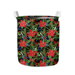 Xmas Poinsettia Pattern Print Collapsible Laundry Basket