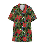 Xmas Poinsettia Pattern Print Cotton Hawaiian Shirt