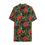 Xmas Poinsettia Pattern Print Cotton Hawaiian Shirt