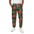 Xmas Poinsettia Pattern Print Cotton Sweatpants