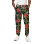Xmas Poinsettia Pattern Print Cotton Pants