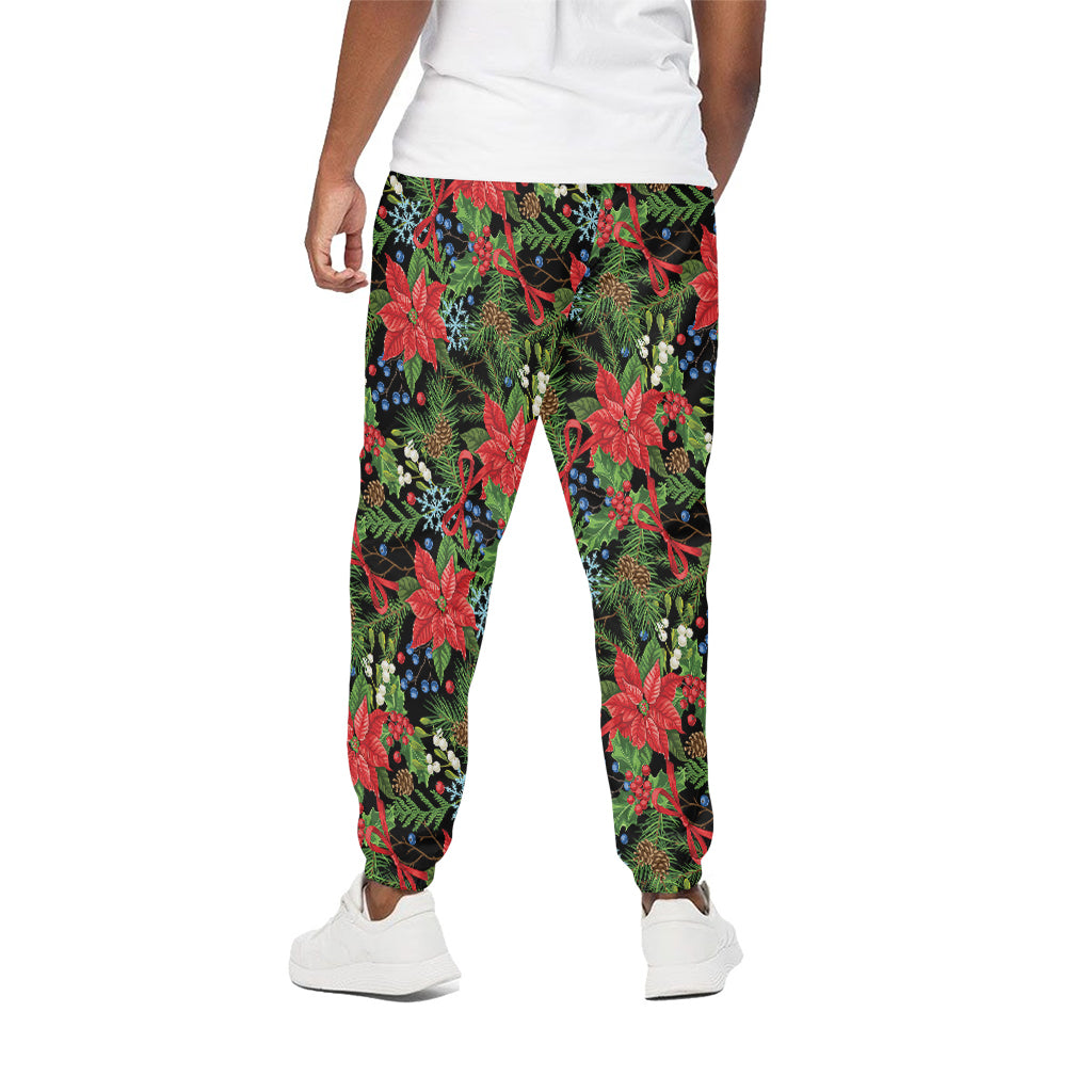 Xmas Poinsettia Pattern Print Cotton Pants