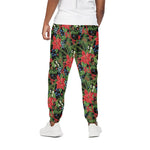 Xmas Poinsettia Pattern Print Cotton Pants
