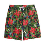 Xmas Poinsettia Pattern Print Cotton Shorts