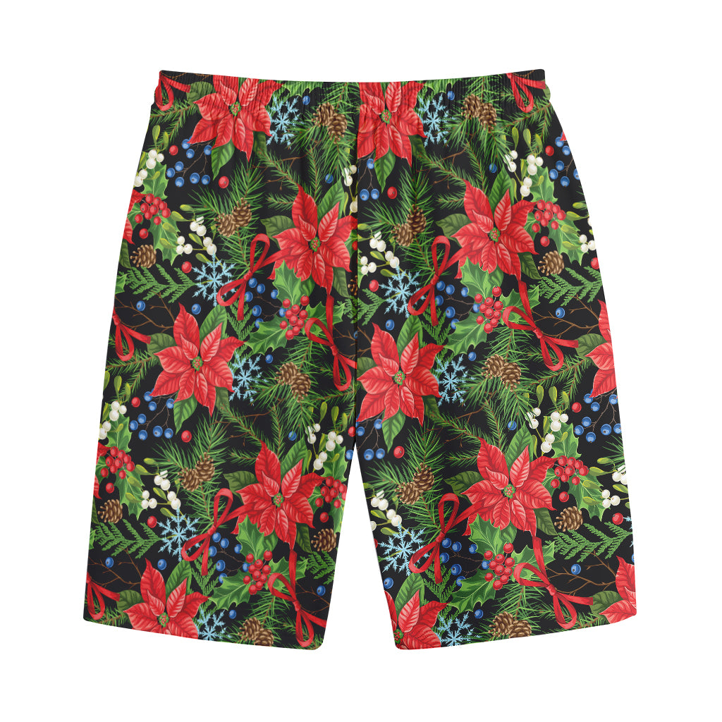 Xmas Poinsettia Pattern Print Cotton Shorts