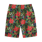 Xmas Poinsettia Pattern Print Cotton Shorts