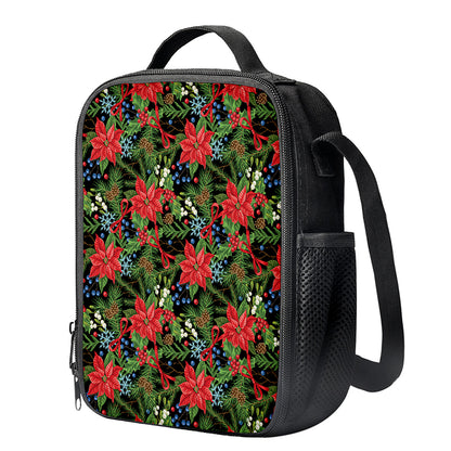 Xmas Poinsettia Pattern Print Crossbody Lunch Bag