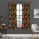 Xmas Poinsettia Pattern Print Curtain