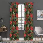 Xmas Poinsettia Pattern Print Curtain