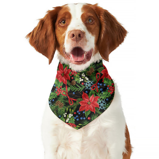 Xmas Poinsettia Pattern Print Dog Bandana