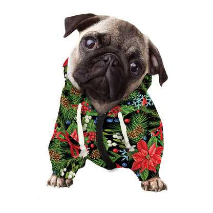 Xmas Poinsettia Pattern Print Dog Zip Up Hoodie