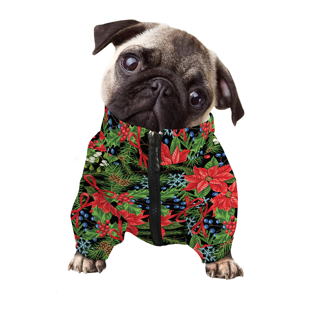 Xmas Poinsettia Pattern Print Dog Zip Up Jacket