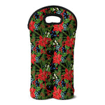 Xmas Poinsettia Pattern Print Double Neoprene Wine Tote