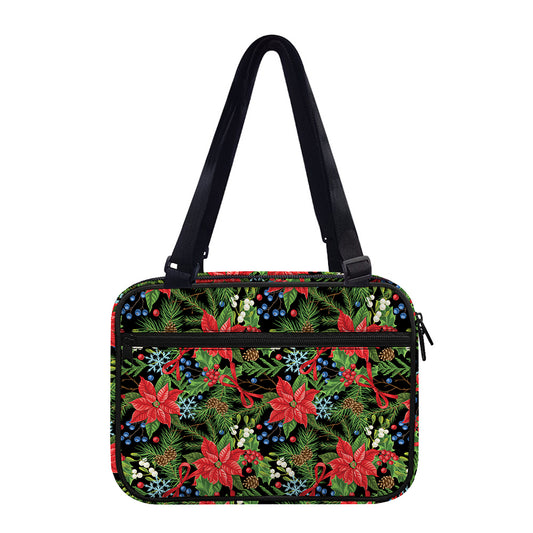 Xmas Poinsettia Pattern Print Double Strap Bible Bag