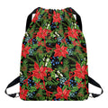 Xmas Poinsettia Pattern Print Drawstring Backpack