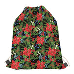 Xmas Poinsettia Pattern Print Drawstring Bag