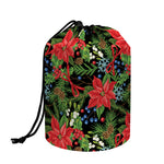 Xmas Poinsettia Pattern Print Drawstring Makeup Bag