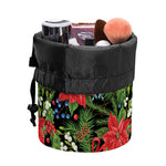 Xmas Poinsettia Pattern Print Drawstring Makeup Bag