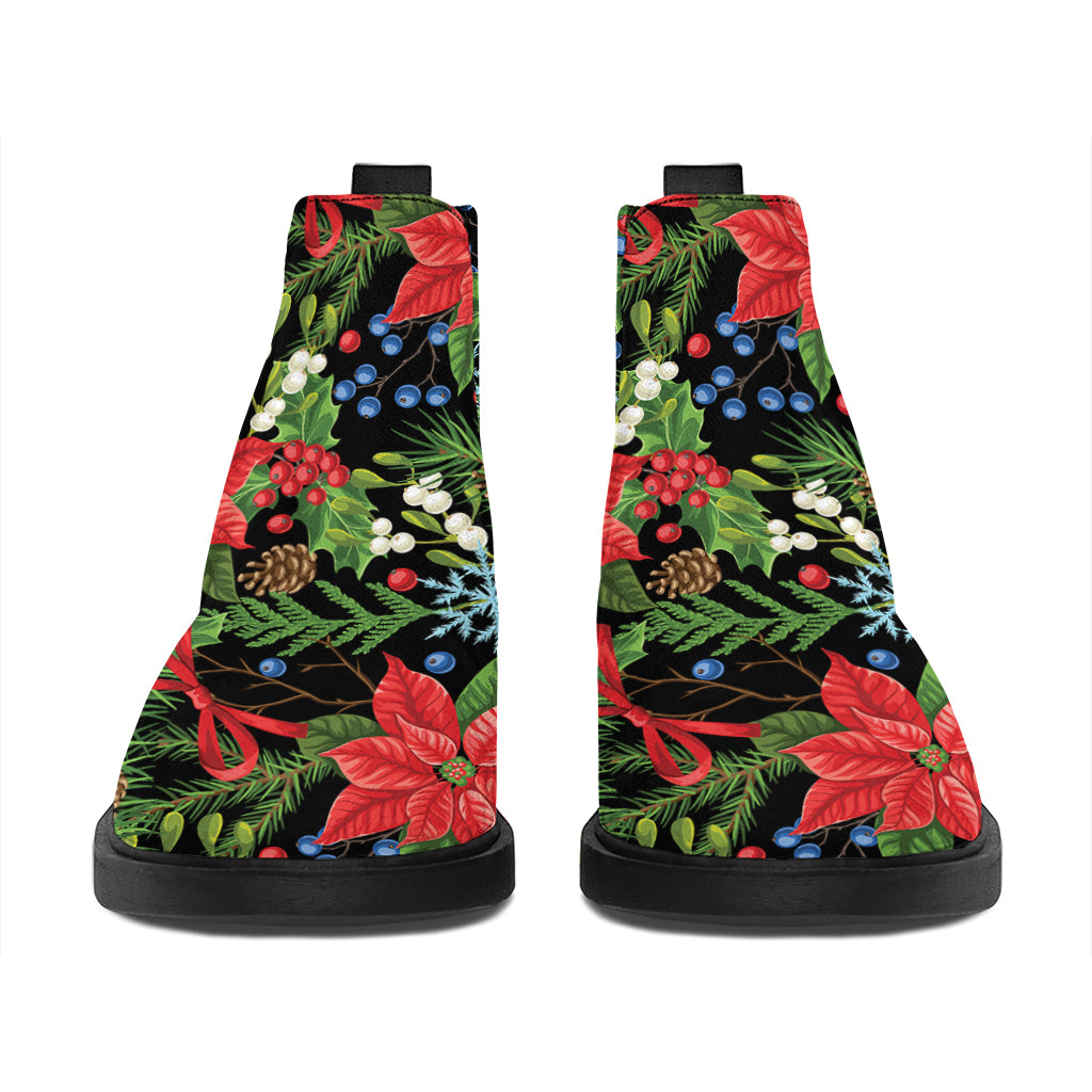 Xmas Poinsettia Pattern Print Flat Ankle Boots