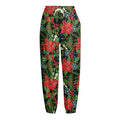 Xmas Poinsettia Pattern Print Fleece Lined Knit Pants
