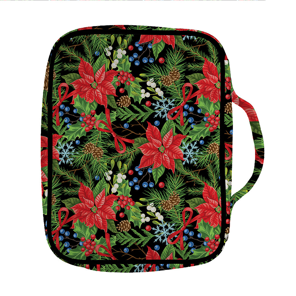 Xmas Poinsettia Pattern Print Front Pocket Bible Bag