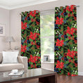 Xmas Poinsettia Pattern Print Grommet Curtains