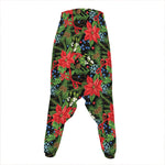 Xmas Poinsettia Pattern Print Hammer Pants