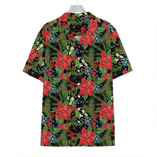 Xmas Poinsettia Pattern Print Hawaiian Shirt