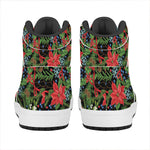 Xmas Poinsettia Pattern Print High Top Leather Sneakers