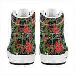 Xmas Poinsettia Pattern Print High Top Leather Sneakers