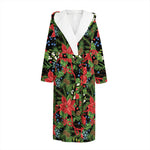 Xmas Poinsettia Pattern Print Hooded Bathrobe