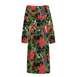Xmas Poinsettia Pattern Print Hooded Bathrobe