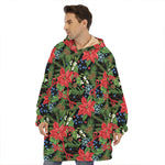Xmas Poinsettia Pattern Print Hoodie Blanket