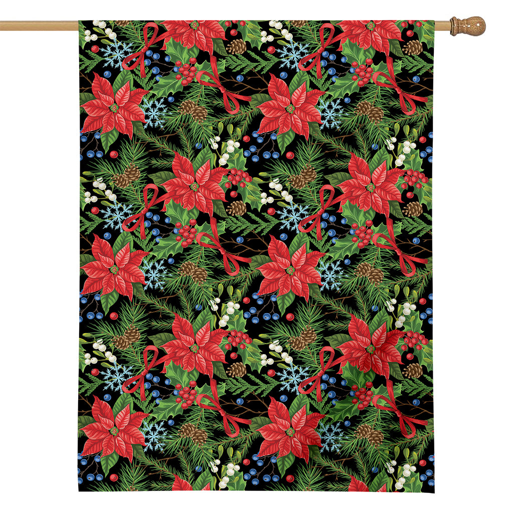 Xmas Poinsettia Pattern Print House Flag