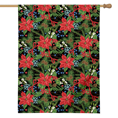 Xmas Poinsettia Pattern Print House Flag
