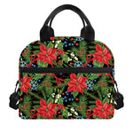 Xmas Poinsettia Pattern Print Insulated Lunch Bag