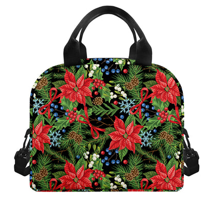Xmas Poinsettia Pattern Print Insulated Lunch Bag