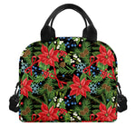 Xmas Poinsettia Pattern Print Insulated Lunch Bag