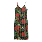 Xmas Poinsettia Pattern Print Jersey Midi Cami Dress