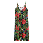 Xmas Poinsettia Pattern Print Jersey Midi Cami Dress