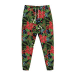 Xmas Poinsettia Pattern Print Jogger Pants