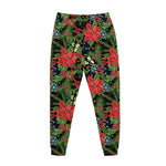Xmas Poinsettia Pattern Print Jogger Pants