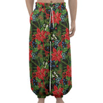 Xmas Poinsettia Pattern Print Lantern Pants