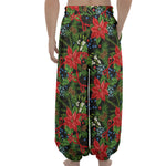 Xmas Poinsettia Pattern Print Lantern Pants