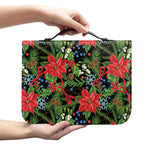 Xmas Poinsettia Pattern Print Leather Bible Cover