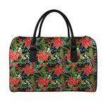 Xmas Poinsettia Pattern Print Leather Duffle Bag