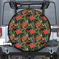 Xmas Poinsettia Pattern Print Leather Spare Tire Cover