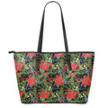 Xmas Poinsettia Pattern Print Leather Tote Bag With Zipper
