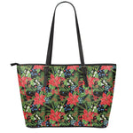 Xmas Poinsettia Pattern Print Leather Tote Bag